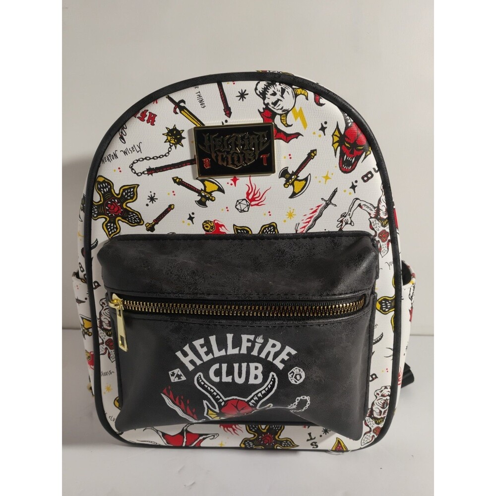Hellfire Club Kids Backpack Graphic Print White Black Red Adjustable Strap